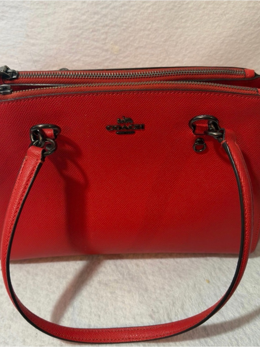 Coach Red Leather Saffiano Satchel with Gunmetal Hardware